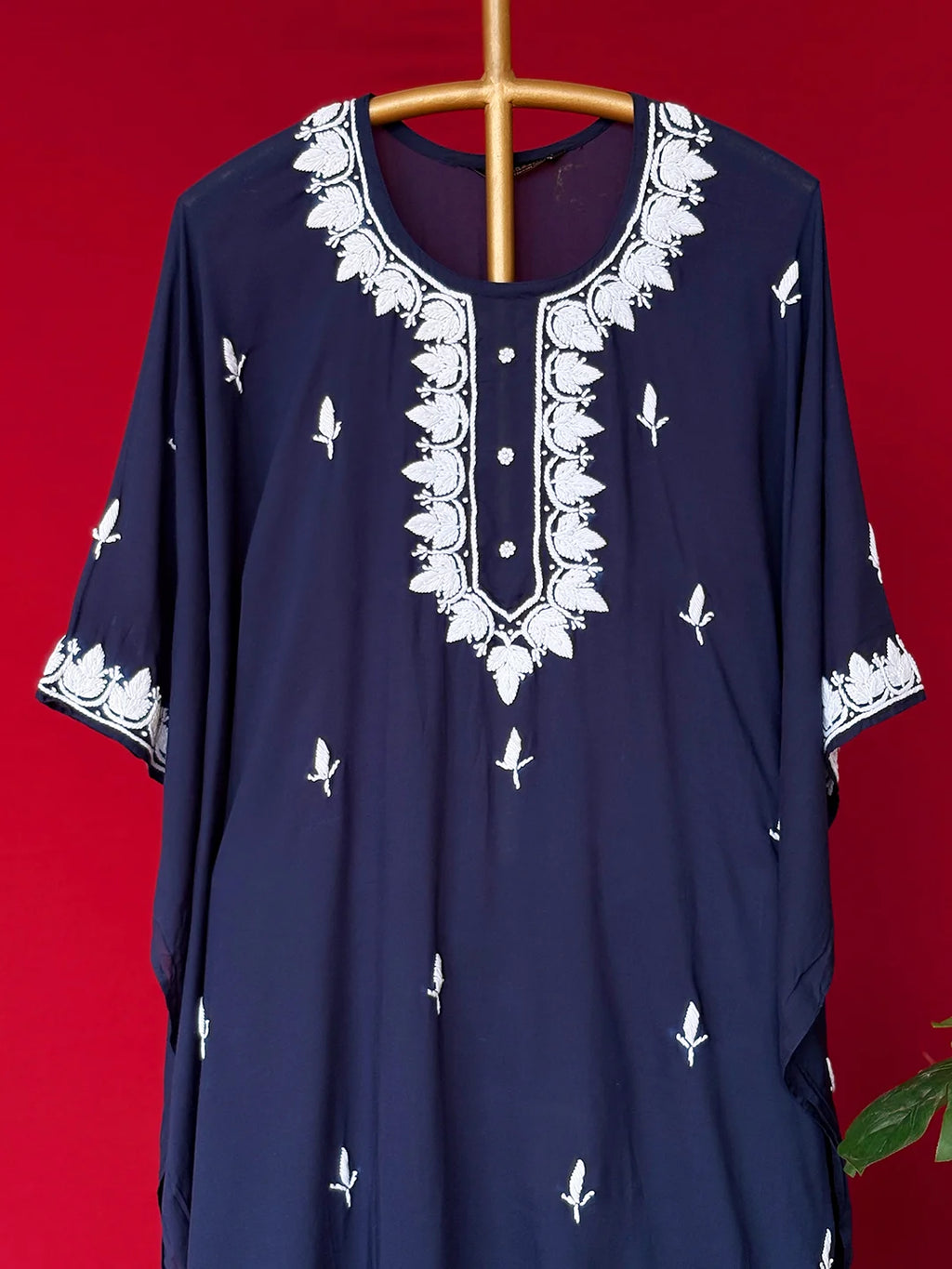 Navy Blue Adda Modal Chikankari Kaftan Kurta Set