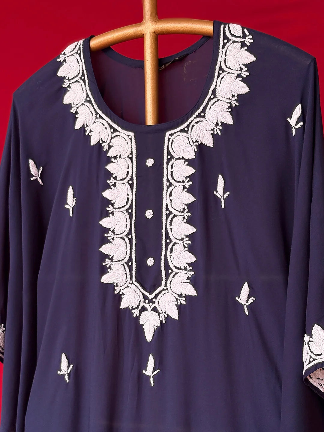 Navy Blue Adda Modal Chikankari Kaftan Kurta Set
