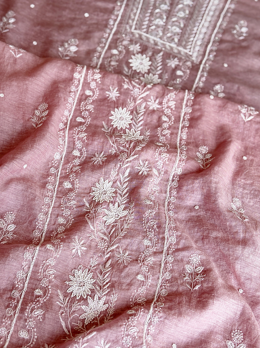 Niti Mul Chanderi Unstitched Kurti Piece with Dupatta - Baby Pink