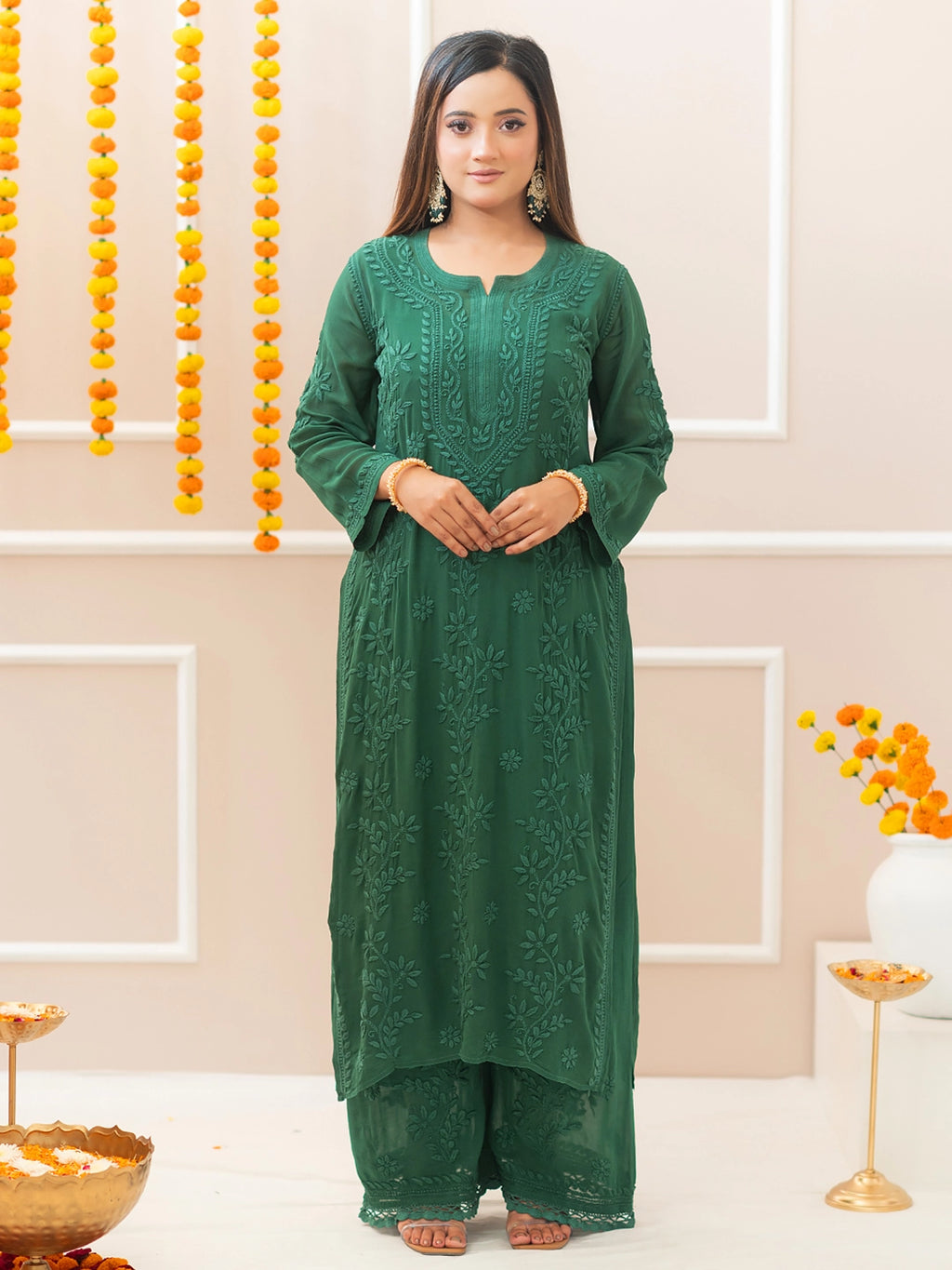 Green Noor-E-Chikan Viscose Chikankari Kurta Set