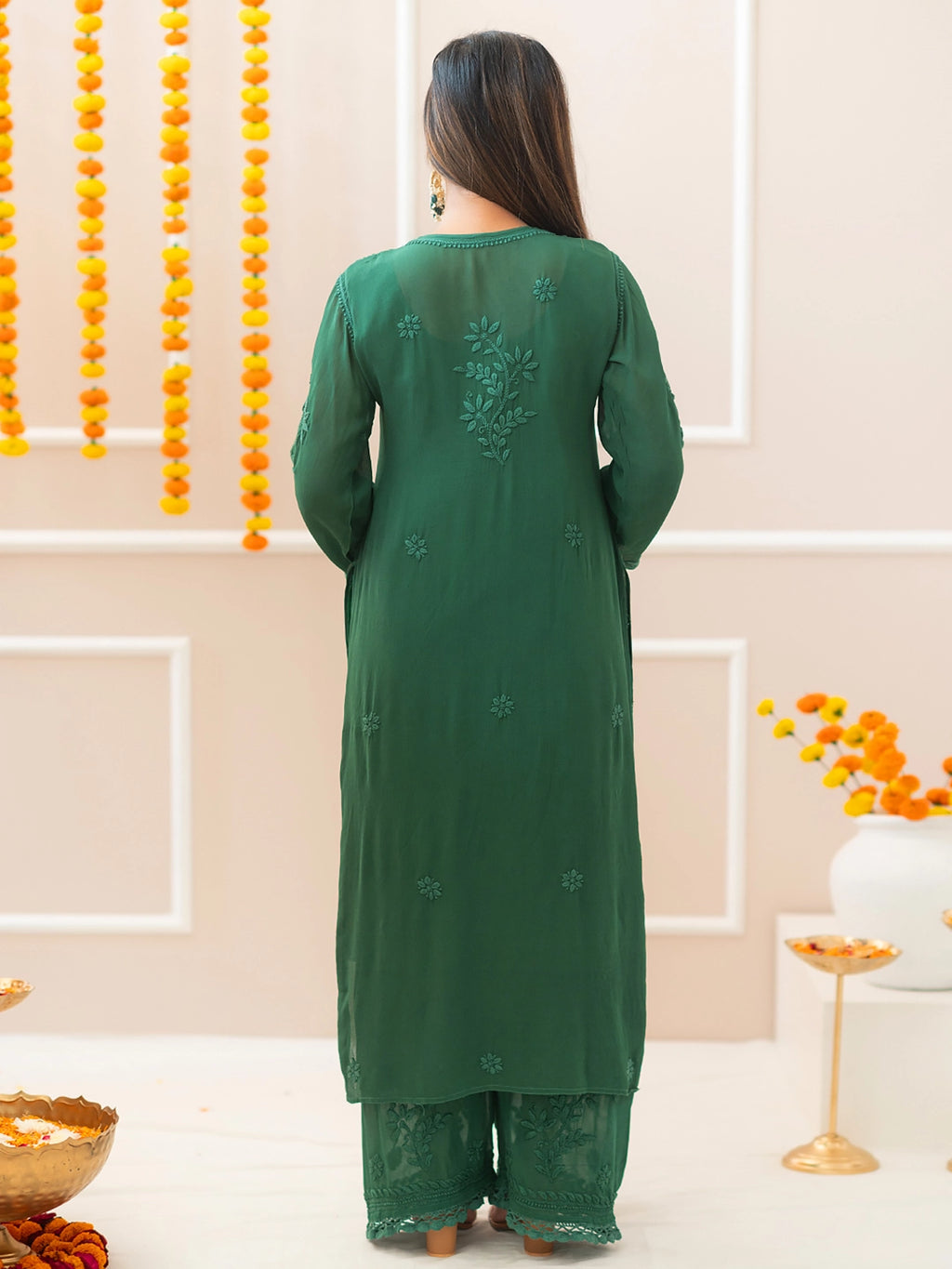 Green Noor-E-Chikan Viscose Chikankari Kurta Set