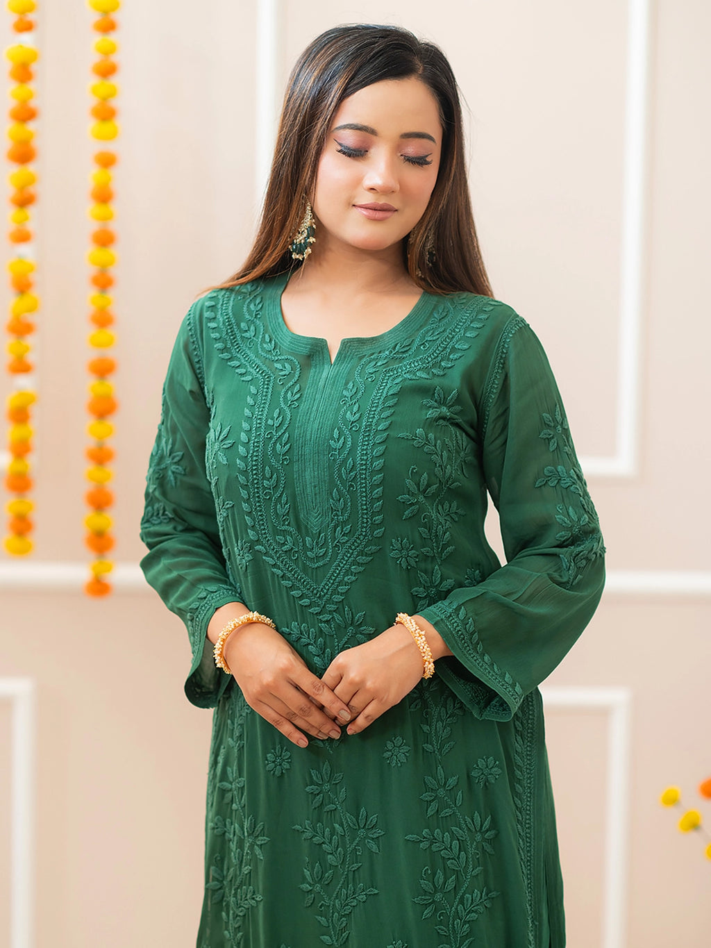 Green Noor-E-Chikan Viscose Chikankari Kurta Set