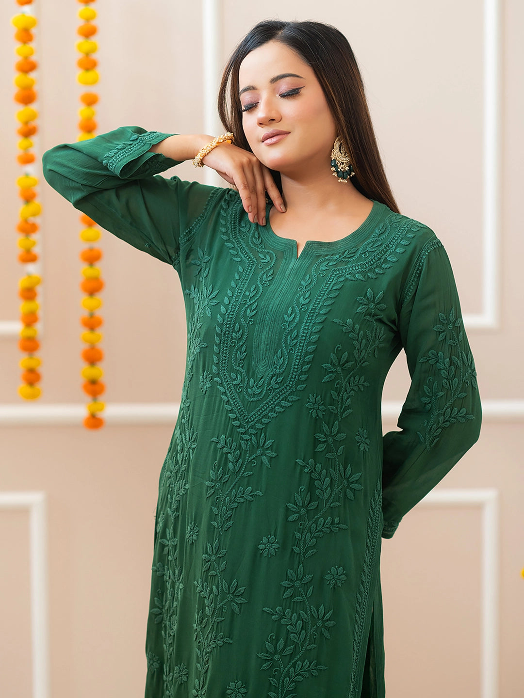 Green Noor-E-Chikan Viscose Chikankari Kurta Set