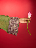 Noorani green Mul Chanderi Chikankari short kurti with wine Farshi bottoms and dupatta