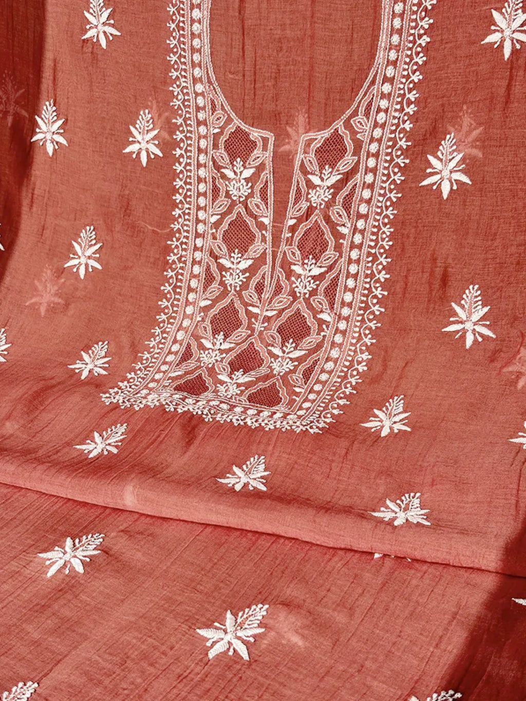 Brown Parisha Mul Chanderi Chikankari Un-stitched Kurti Piece with Dupatta