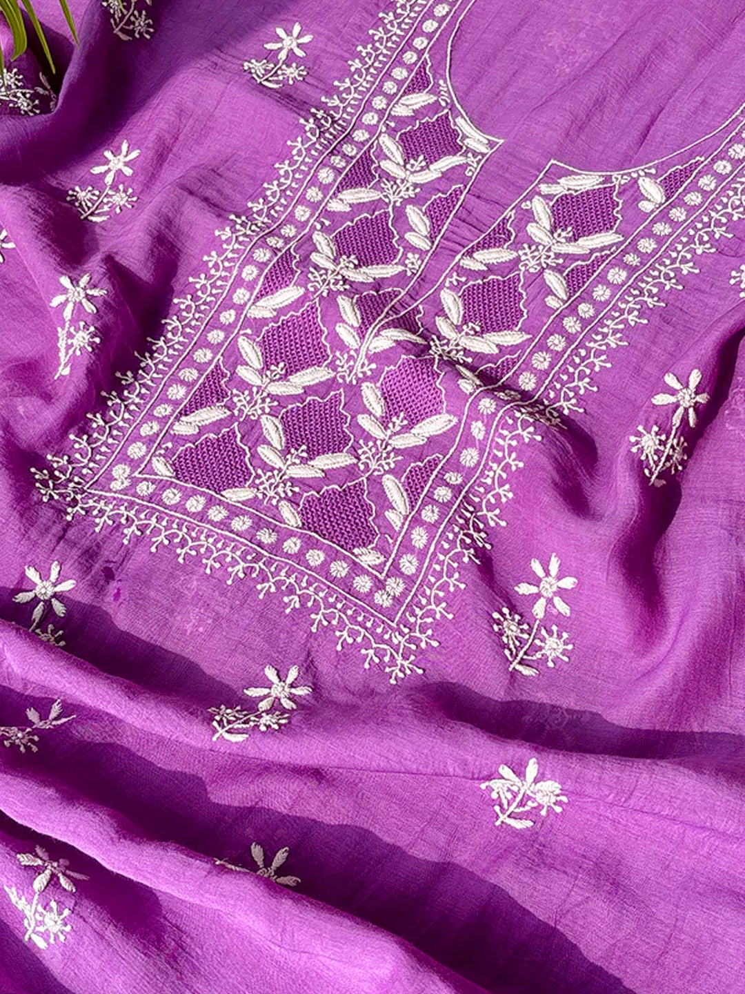 Purple Parisha Mul Chanderi Chikankari Un-stitched Kurti Piece with Dupatta