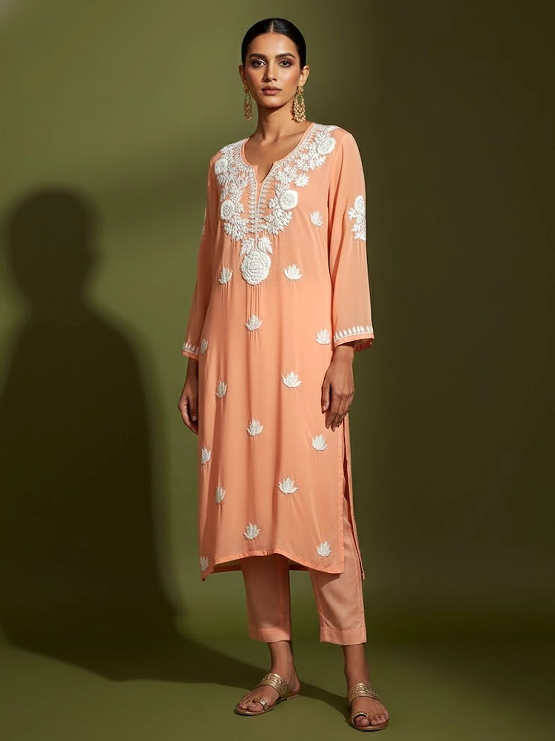 Adda Modal Chikankari Kurta - Peach