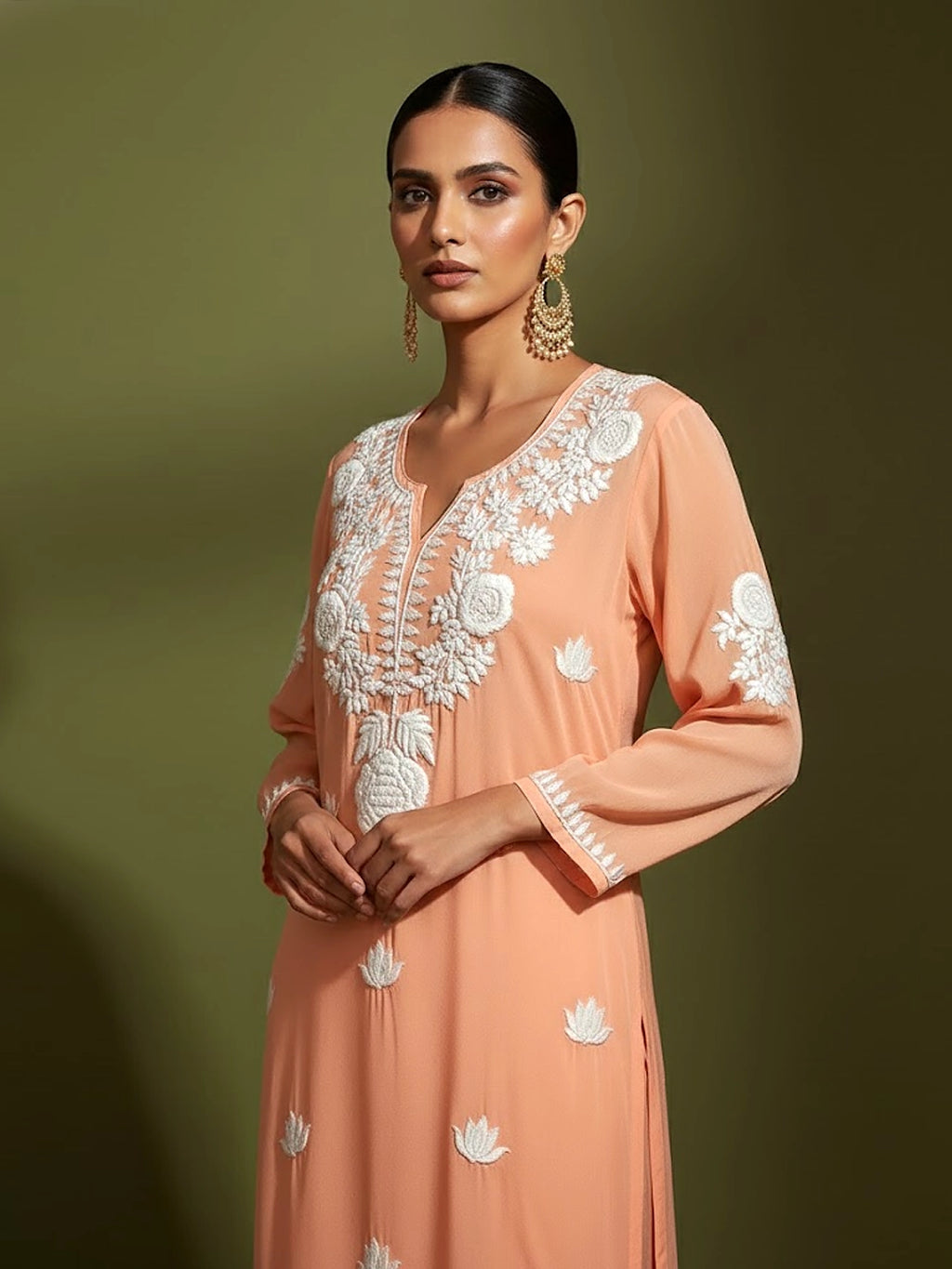 Adda Chikankari Kurta - Peach