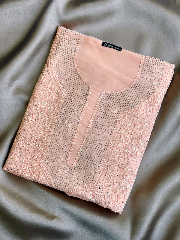Arz Viscose Chikankari Kurti Piece - Peach