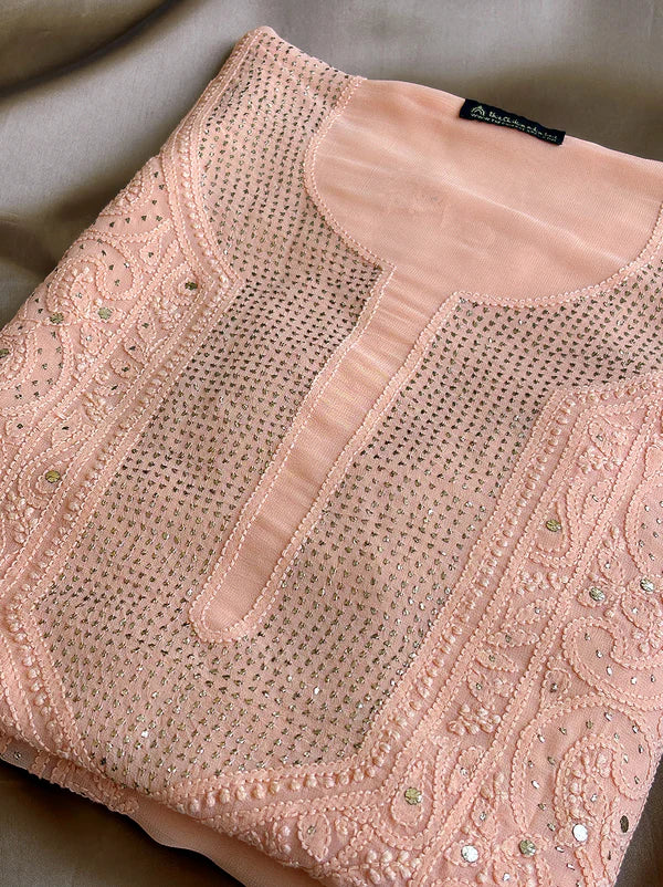 Arz Chikankari Kurti Piece - Peach
