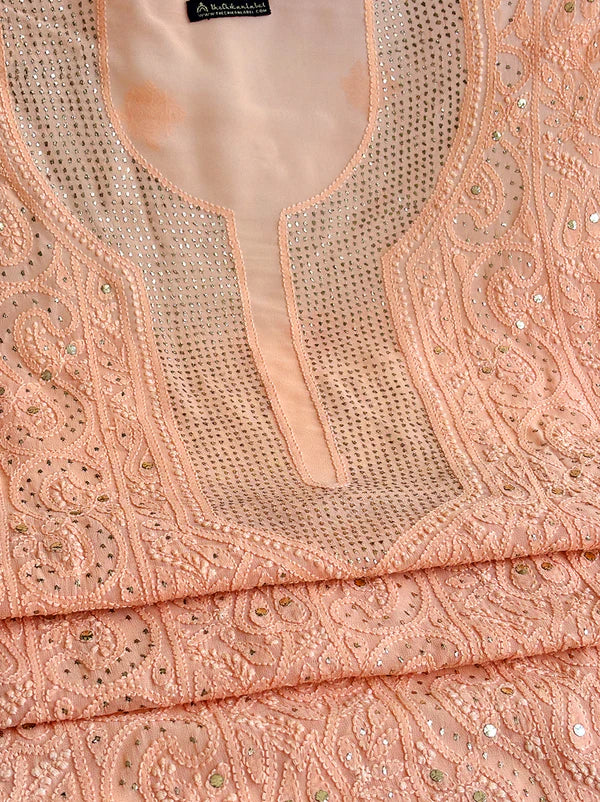 Arz Chikankari Kurti Piece - Peach