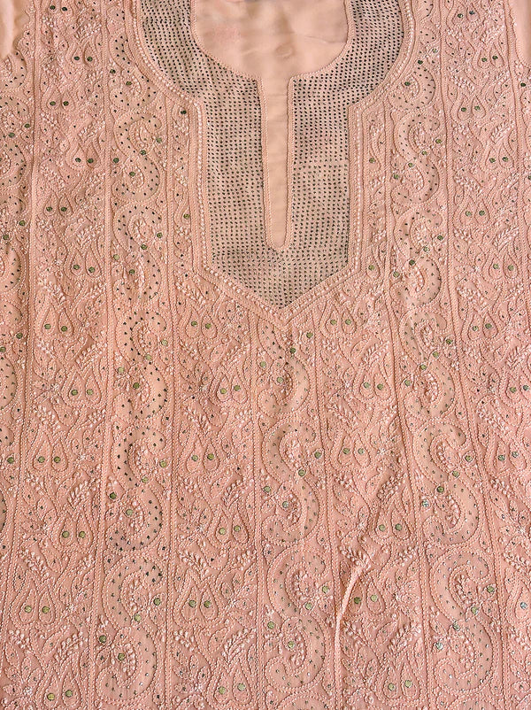 Arz Chikankari Kurti Piece - Peach