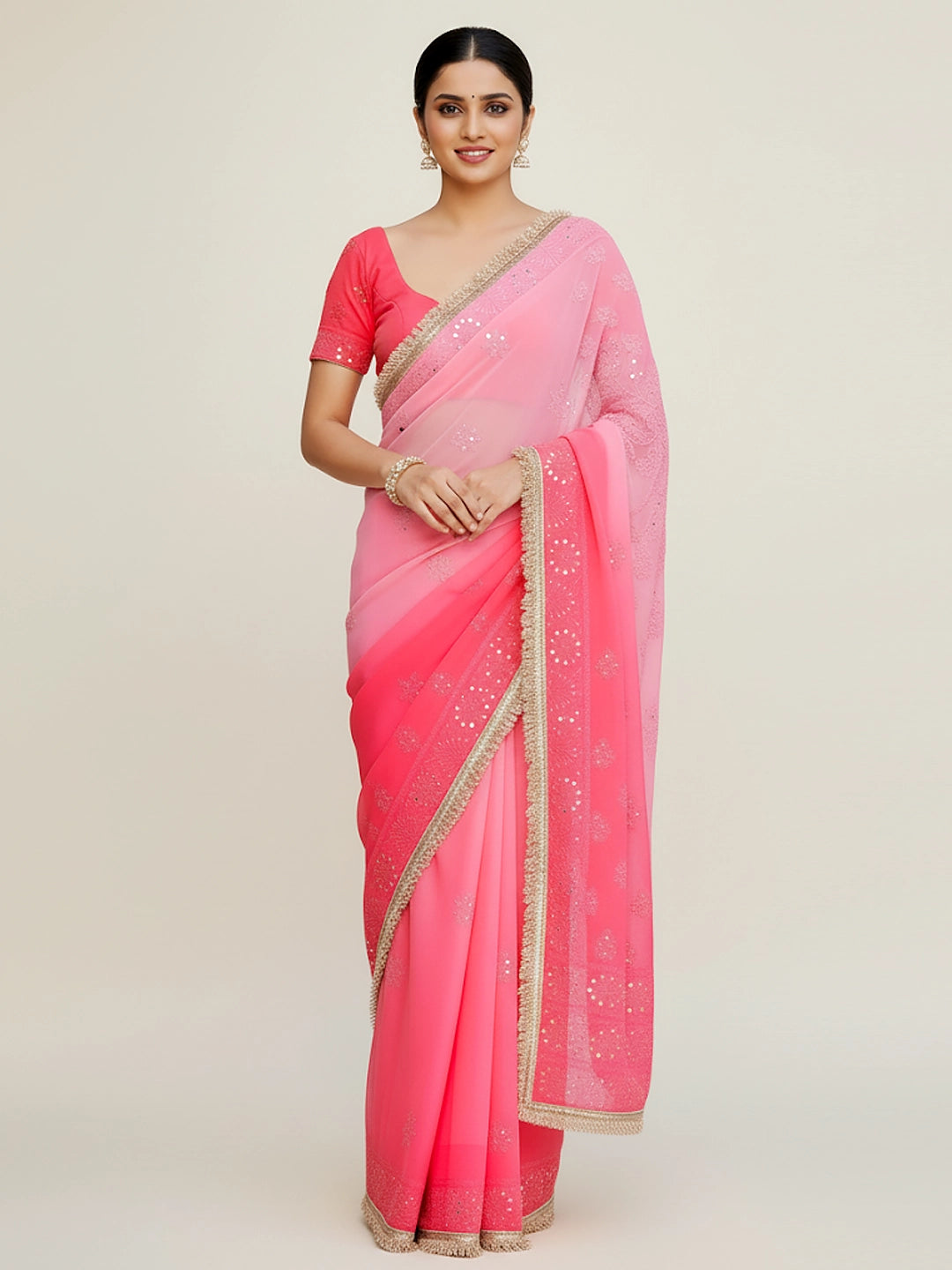 Peach Dishita Viscose Chikankari Saree with Lace Border