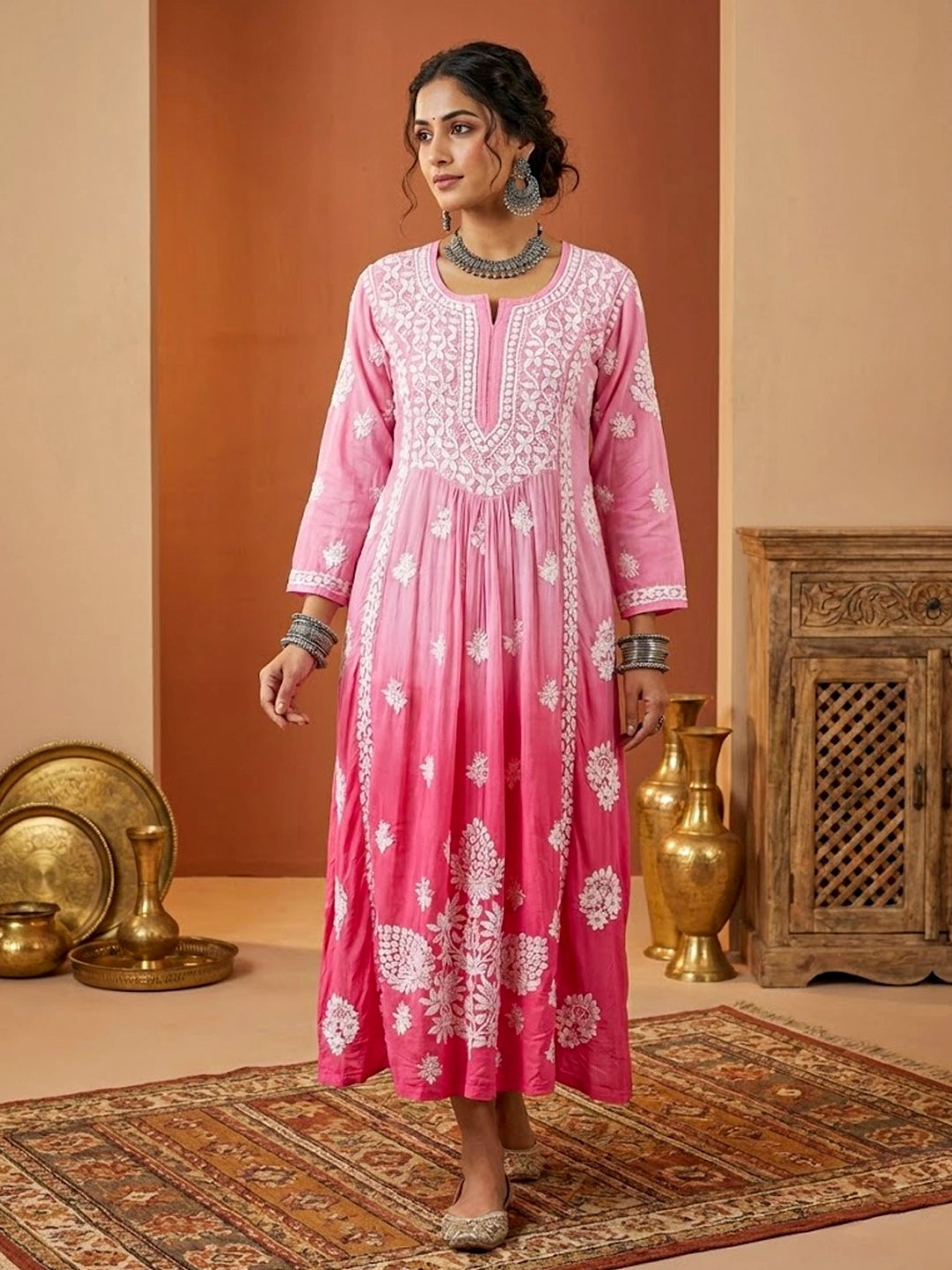 Nabiha Crepe Chikankari Kurta - Pink