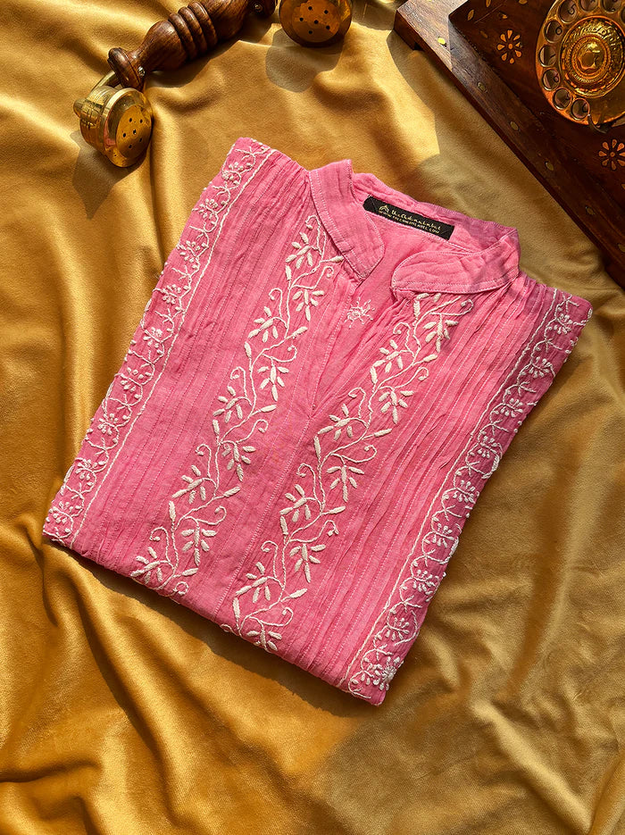 Feba Semi-Stitched Chikankari Short Kurta - Pink