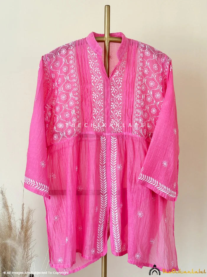 Feba Semi-Stitched Chikankari Short Kurta - Pink