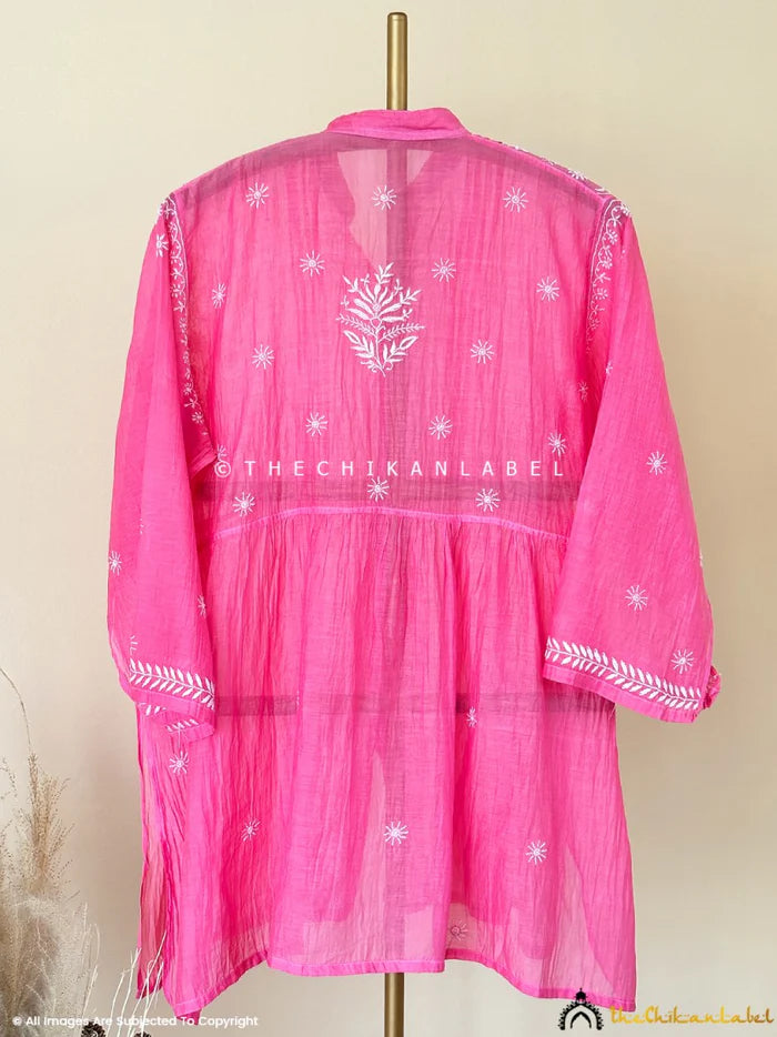 Feba Semi-Stitched Chikankari Short Kurta - Pink