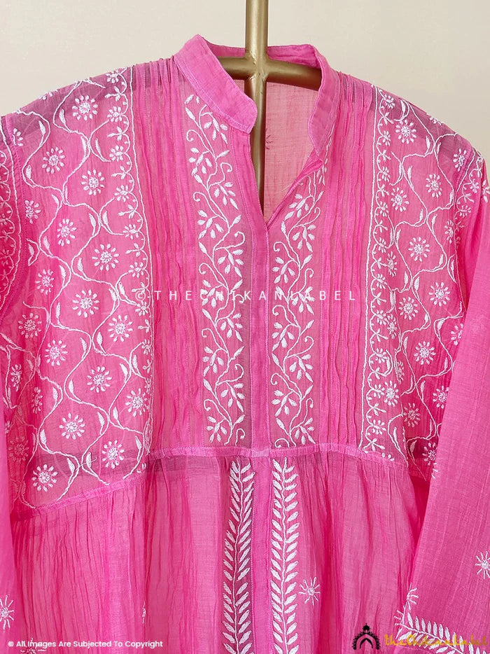 Feba Semi-Stitched Chikankari Short Kurta - Pink