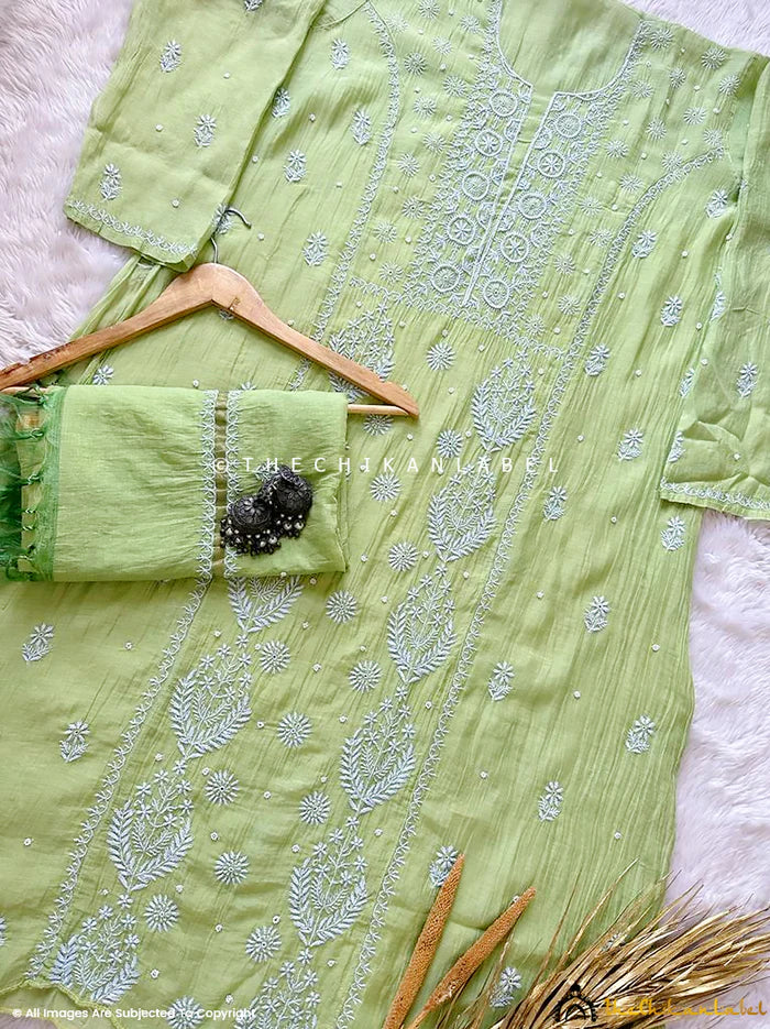 Gulaal Chikankari Kurta - Pista Green