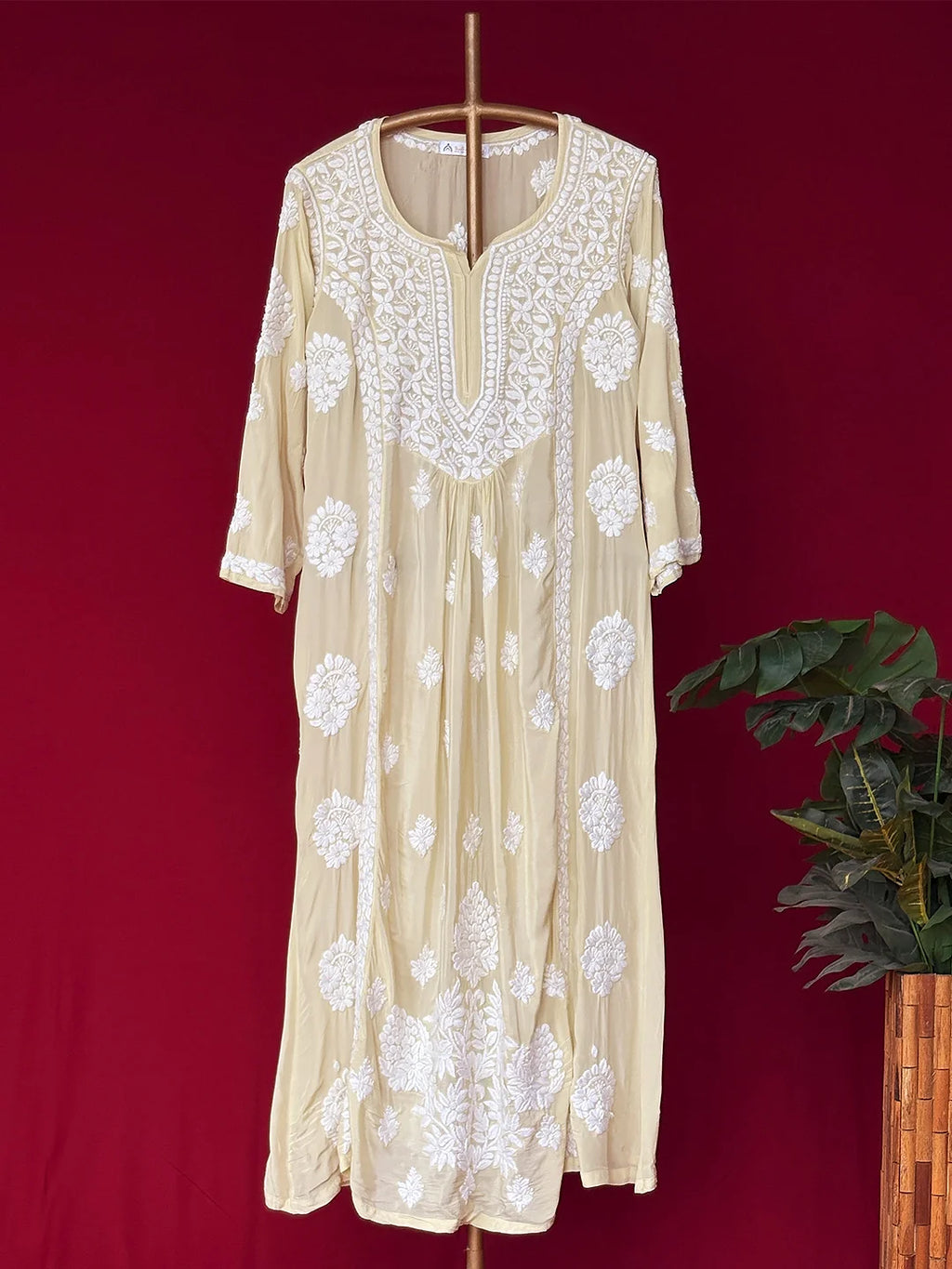 Pista Green Crepe Chikankari Straight Kurta