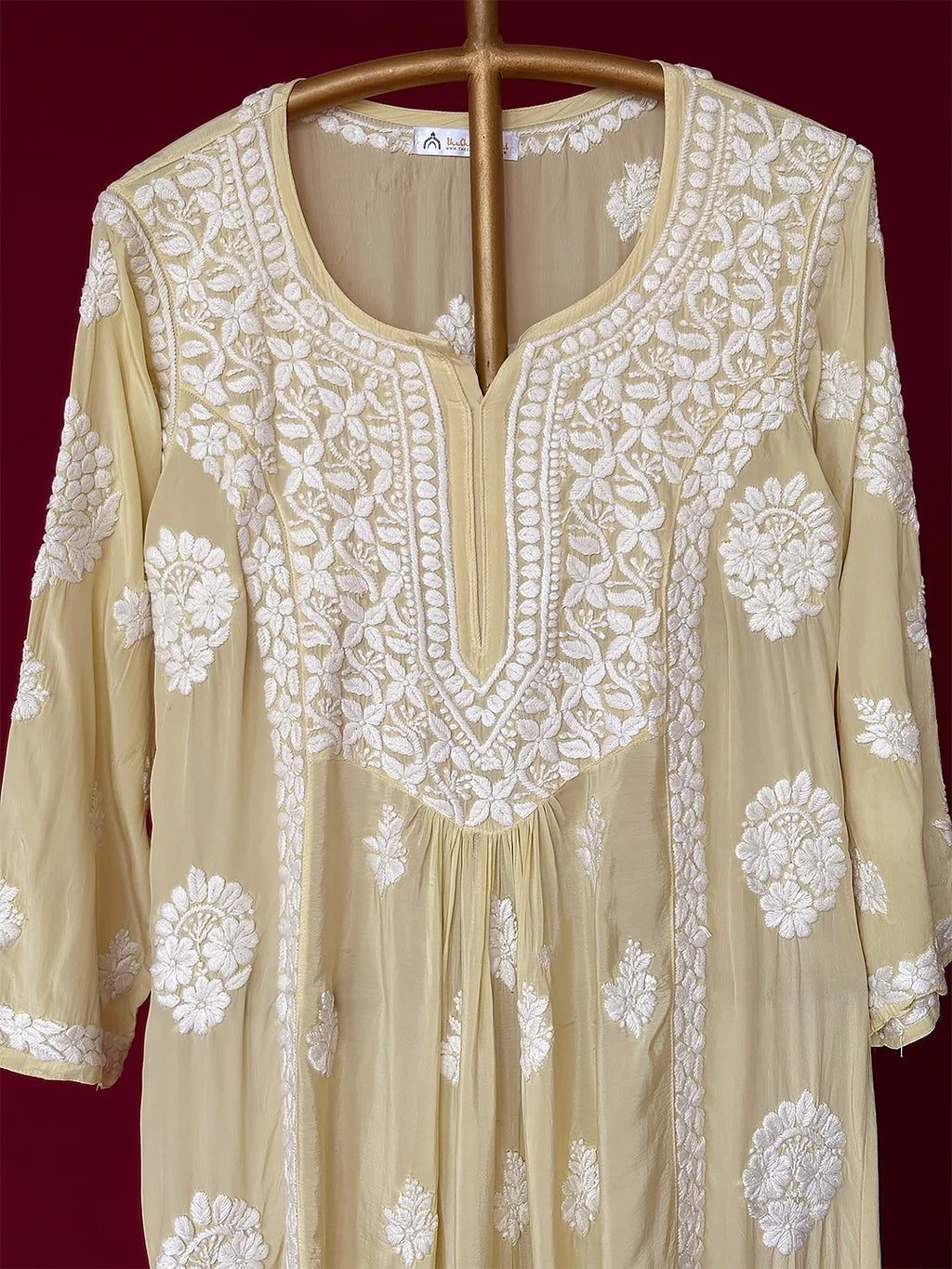 Pista Green Crepe Chikankari Straight Kurta