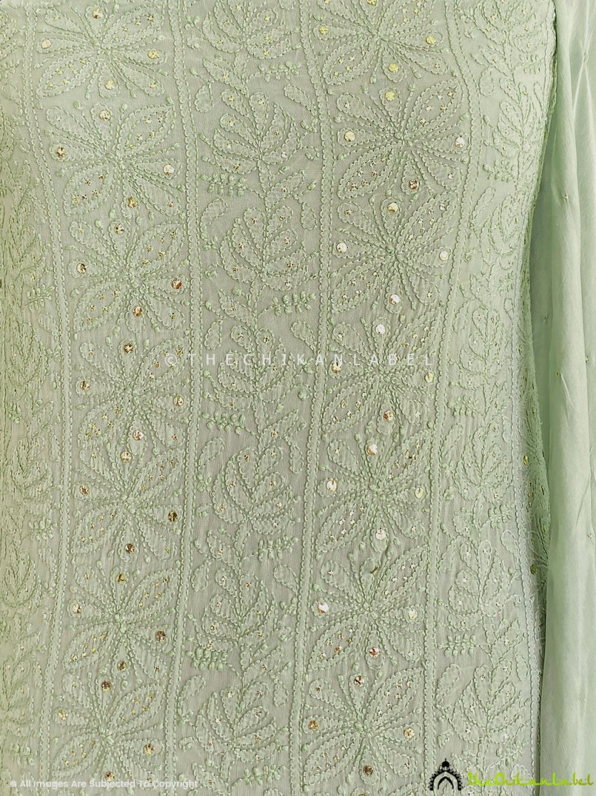 Viscose chikankari kurti piece enhanced with intricate thread embroidery and matching embroidered dupatta