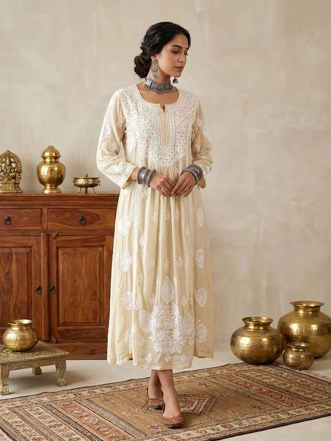 Nabiha Crepe Chikankari Kurta - Pista Green
