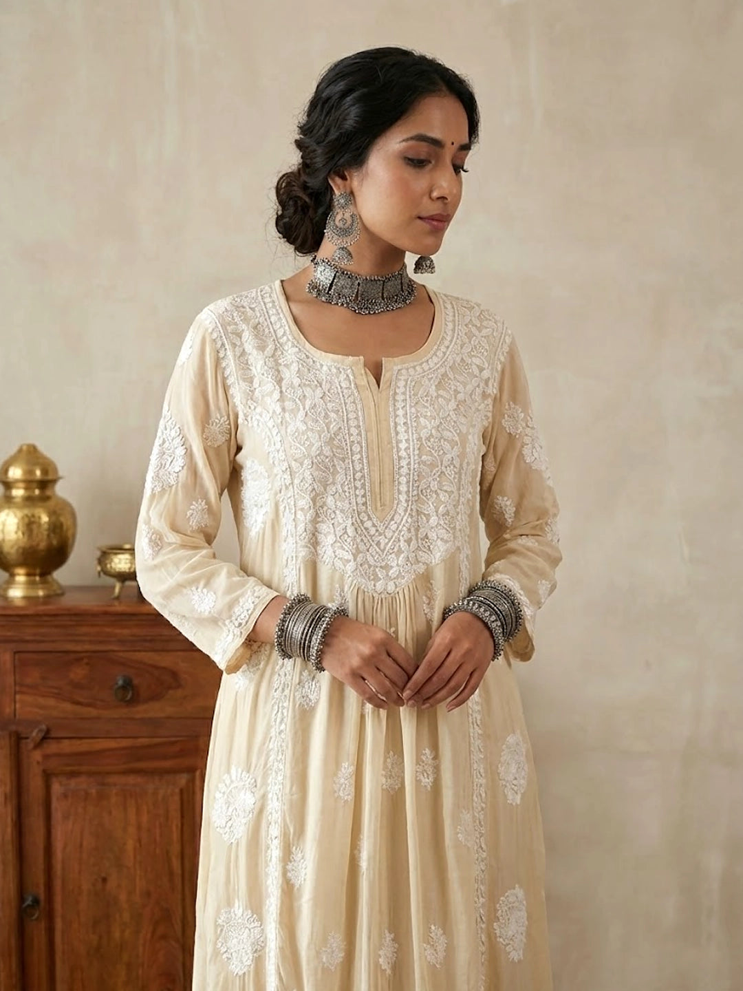 Nabiha Chikankari Kurta - Pista Green