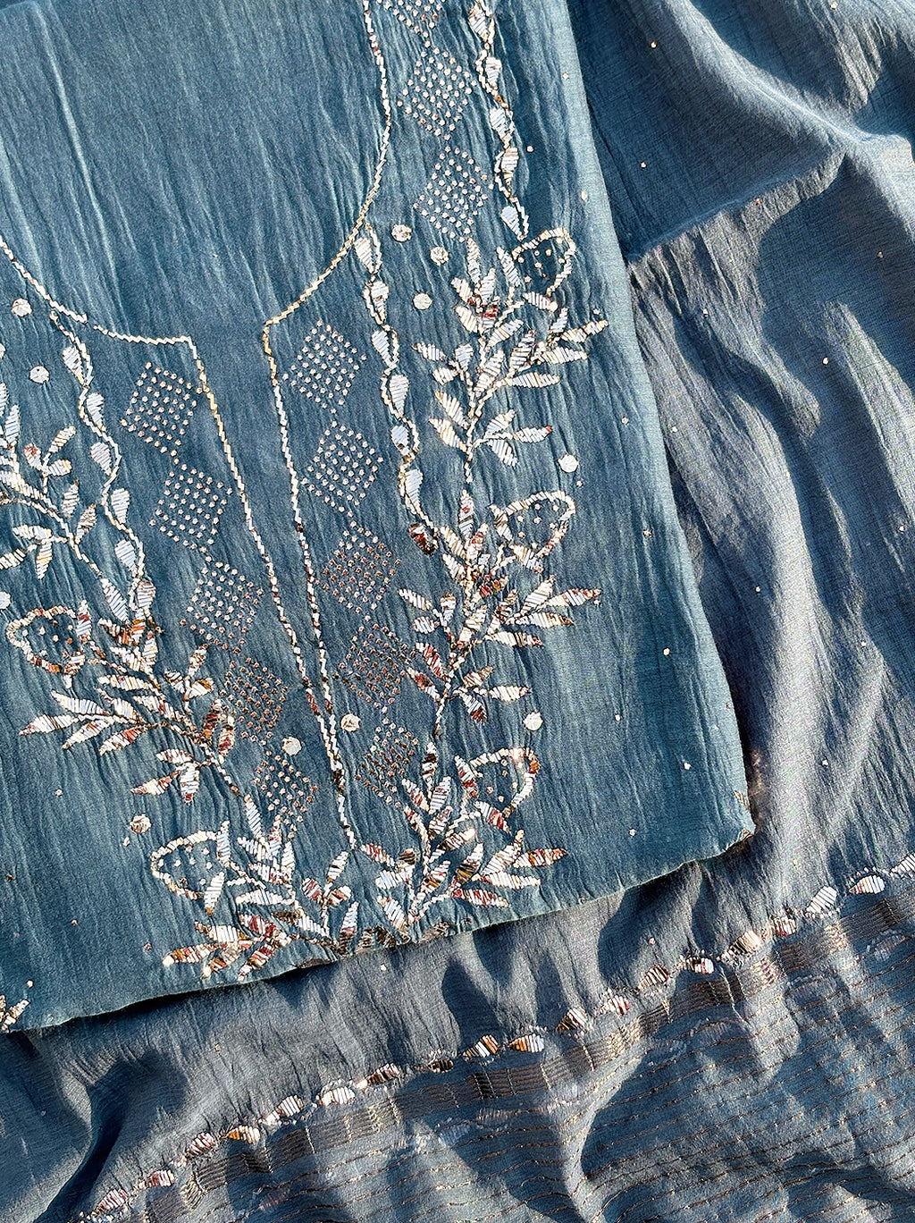 Piya Mul Chanderi Unstitched Kurti Piece with Dupatta - Blue