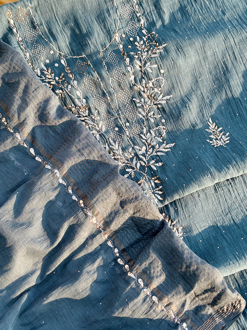 Piya Mul Chanderi Unstitched Kurti Piece with Dupatta - Blue