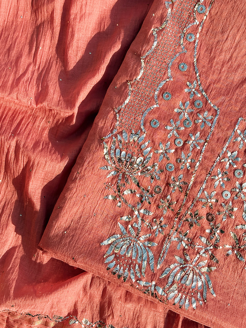 Presha Mul Chanderi Unstitched Kurti Piece with Dupatta - Peach