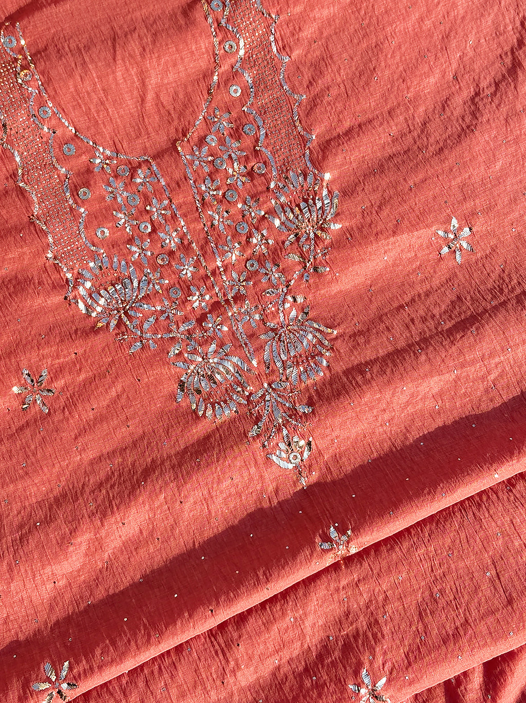 Presha Mul Chanderi Unstitched Kurti Piece with Dupatta - Peach