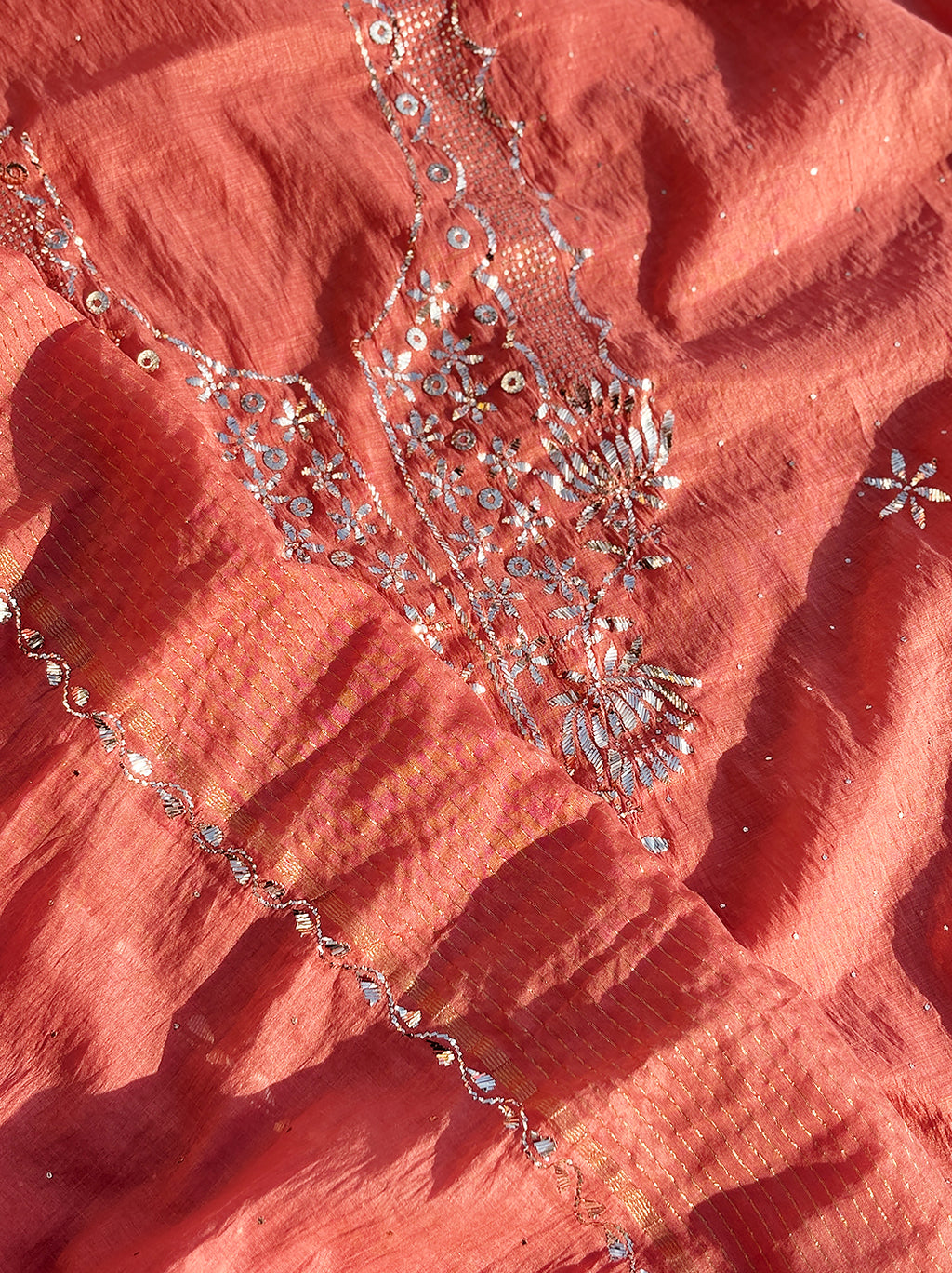Presha Mul Chanderi Unstitched Kurti Piece with Dupatta - Peach