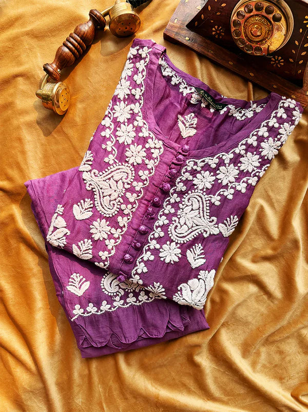Jahan Chikankari Kurta Set - Purple