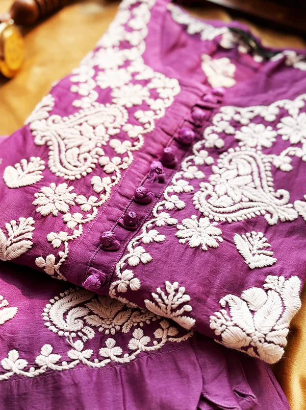Jahan Chikankari Kurta Set - Purple