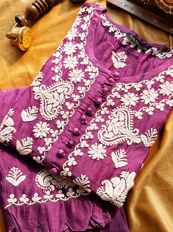 Jahan Chikankari Kurta Set - Purple