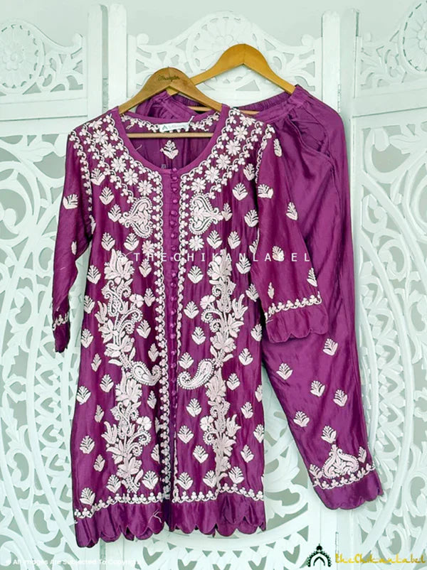 Jahan Chikankari Kurta Set - Purple
