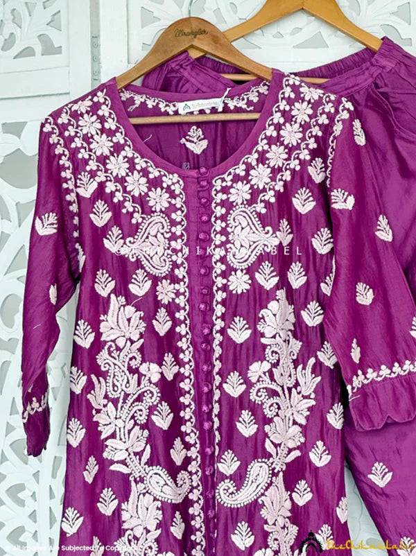 Jahan Chikankari Kurta Set - Purple