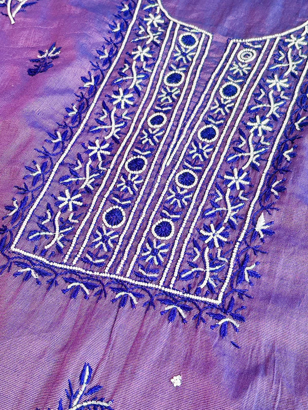 Purple Tissue Silk Chikankari Un-stitched Kurti Piece with Dupatta