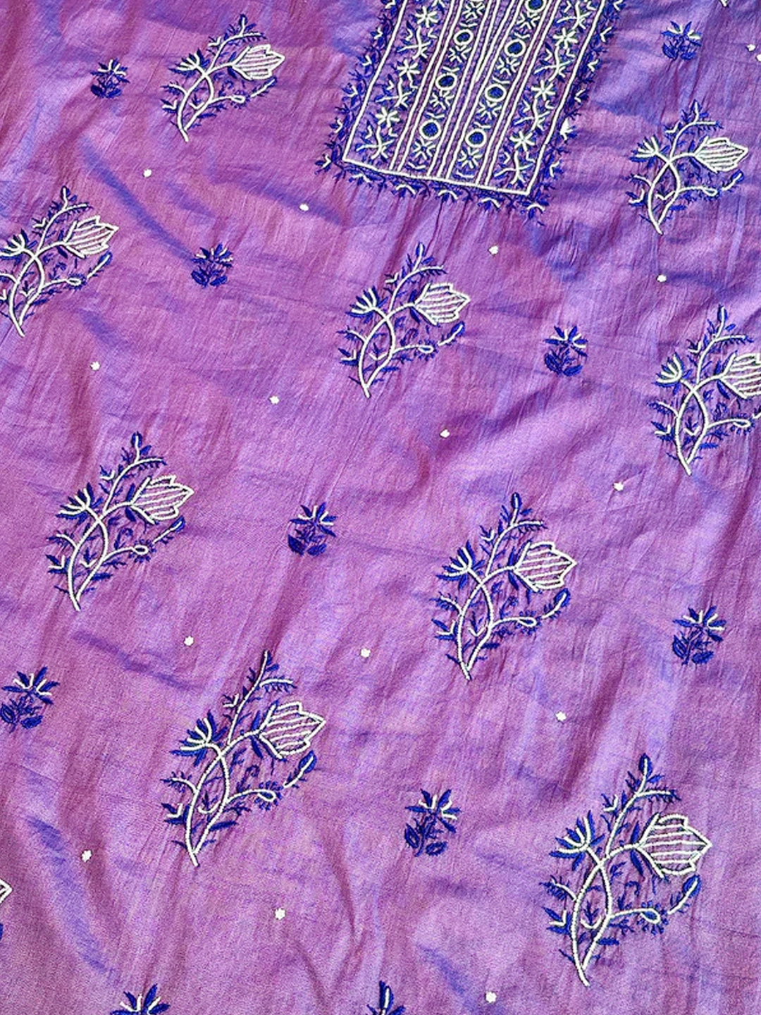 Purple Tissue Silk Chikankari Un-stitched Kurti Piece with Dupatta
