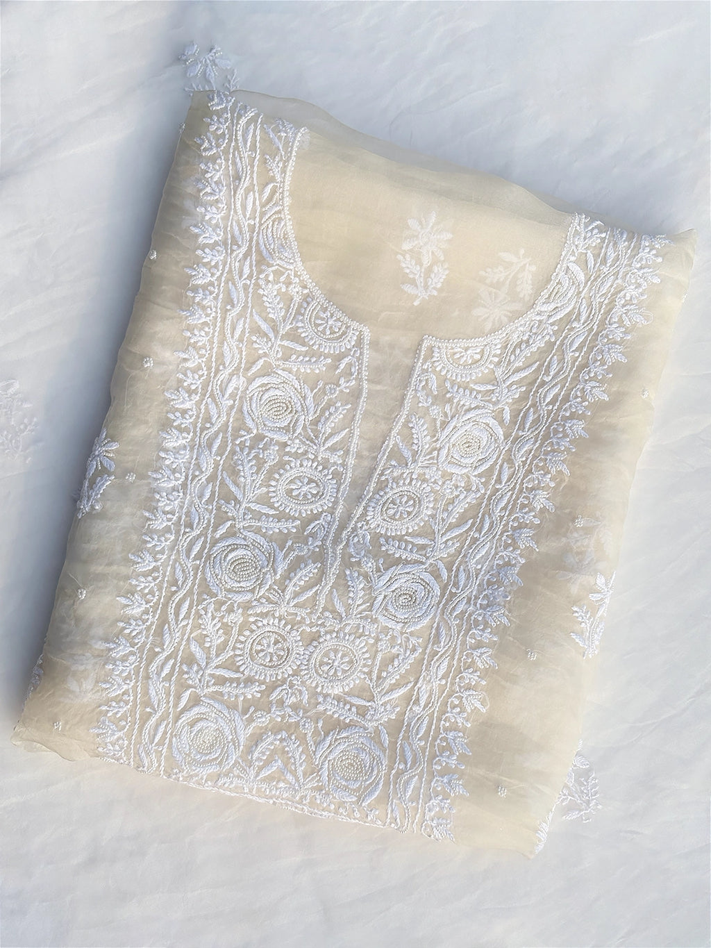 Qirat Organza Chikankari Kurti Piece with Dupatta - White