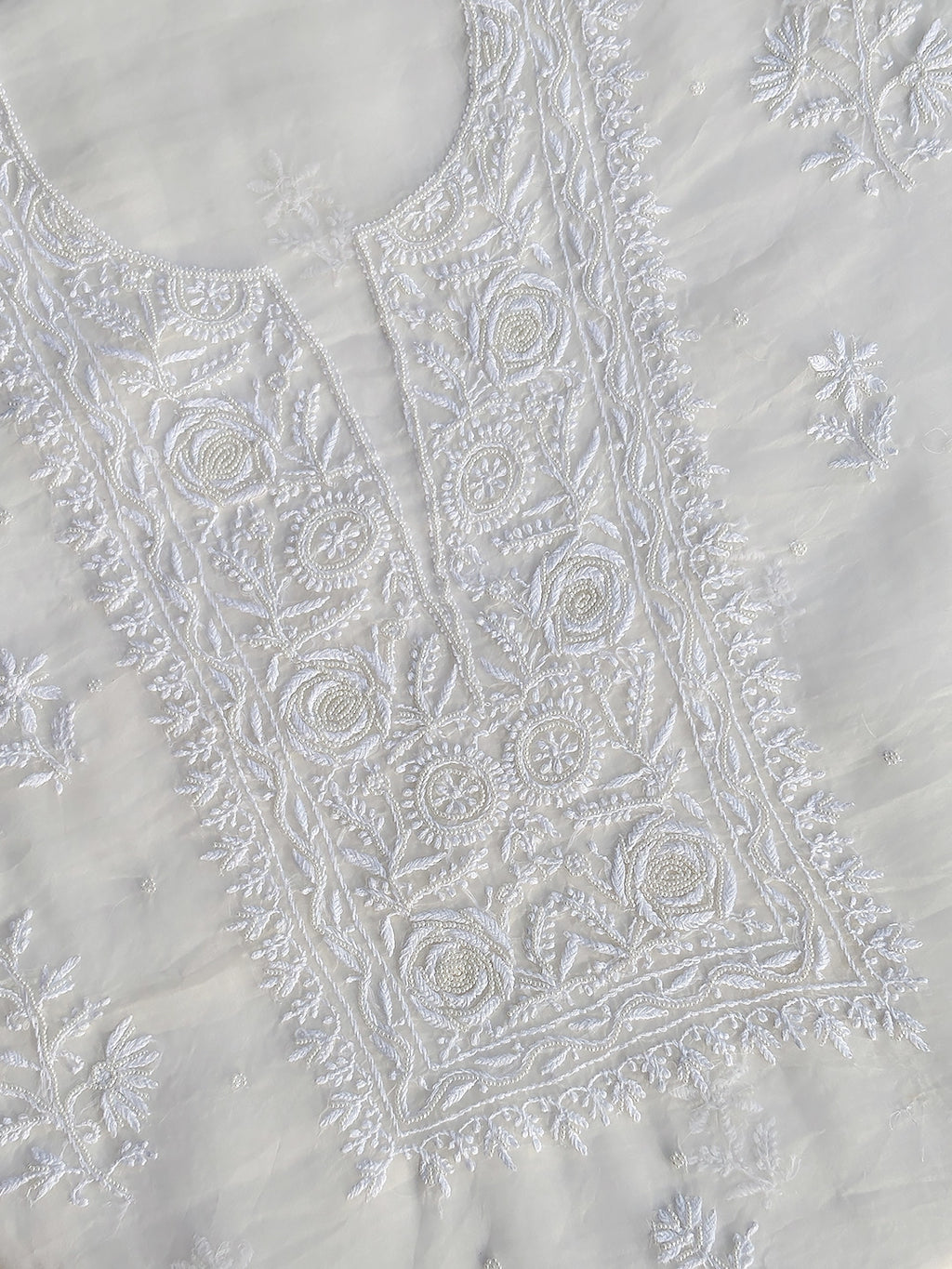 Qirat Organza Chikankari Kurti Piece with Dupatta - White