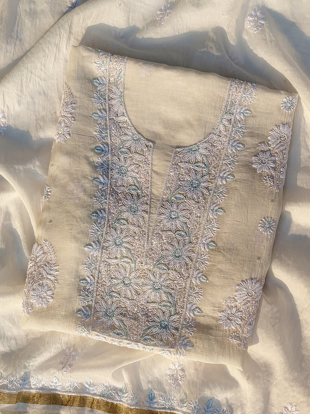 Raha Mul Chanderi Unstitched Kurti Piece with Dupatta - Blue