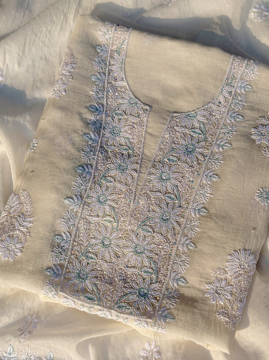 Raha Mul Chanderi Unstitched Kurti Piece with Dupatta - Blue