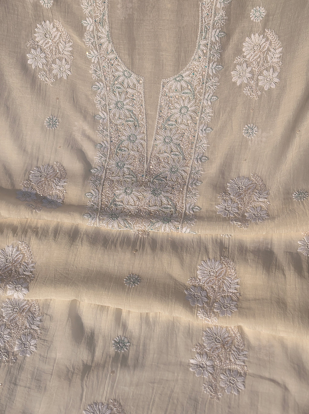 Raha Mul Chanderi Unstitched Kurti Piece with Dupatta - Blue