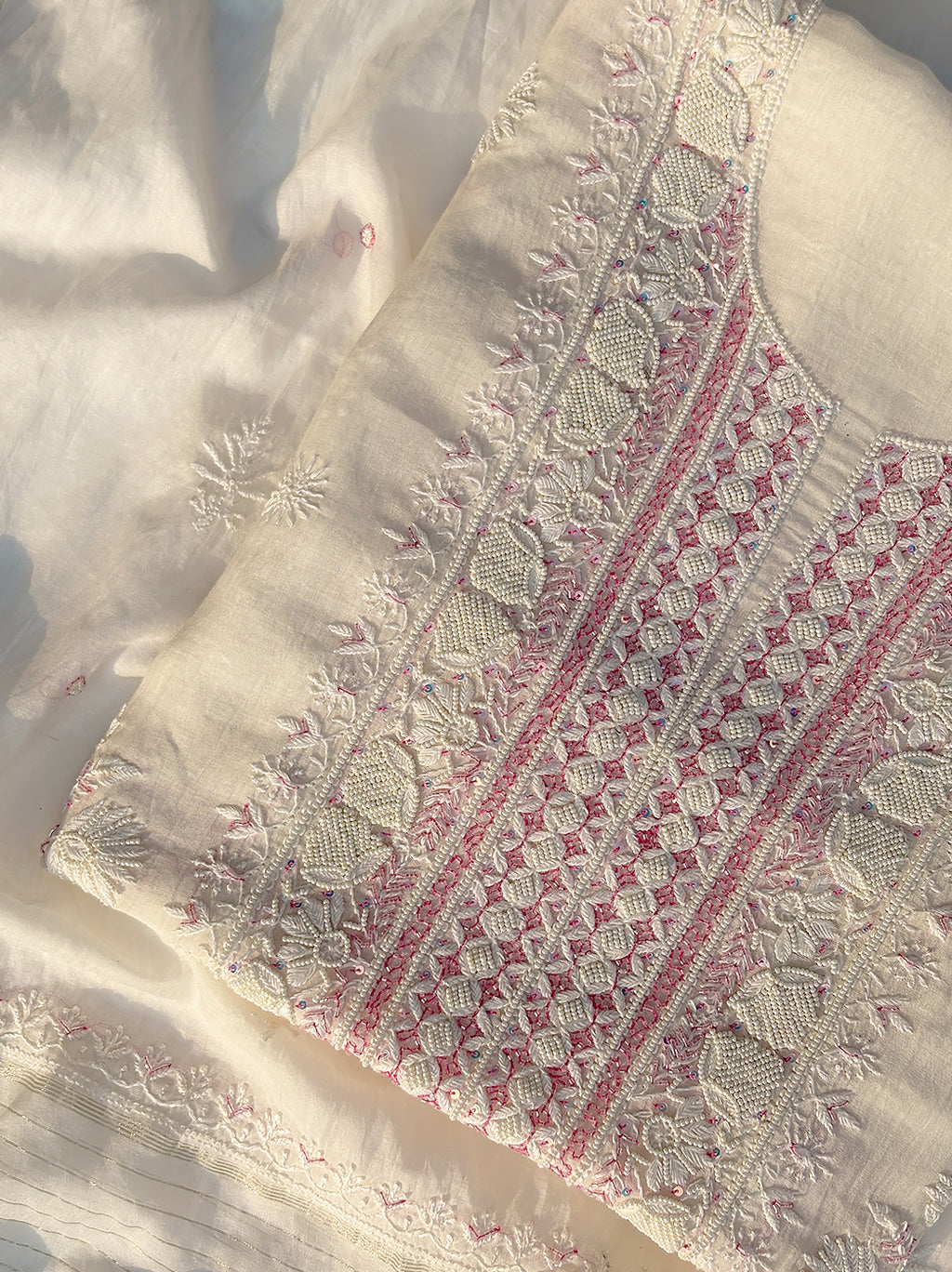 Raha Mul Chanderi Unstitched Kurti Piece with Dupatta - Pink