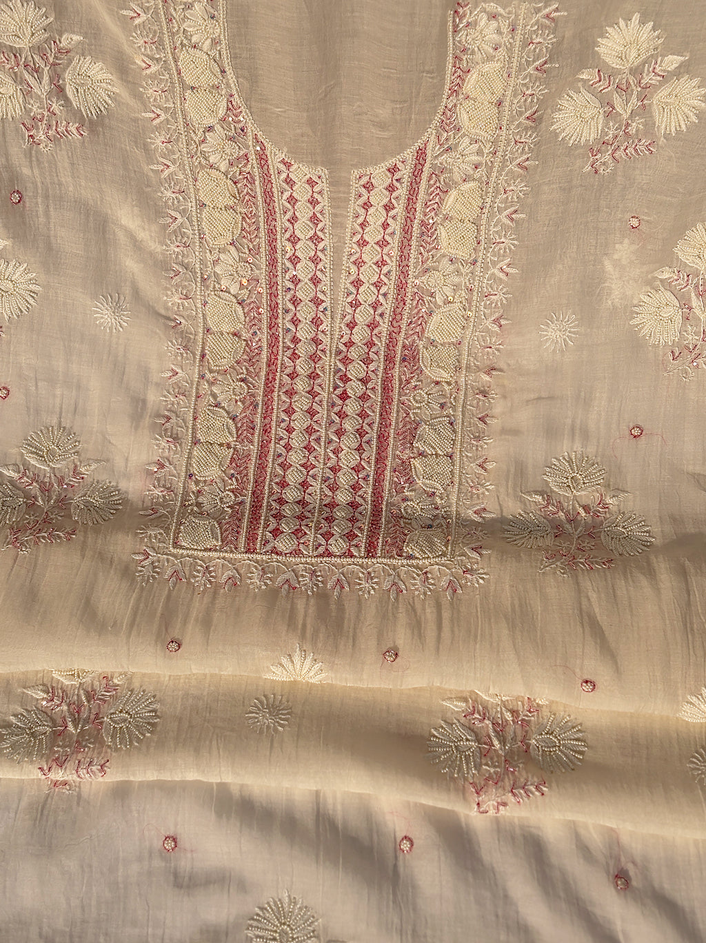 Raha Mul Chanderi Unstitched Kurti Piece with Dupatta - Pink
