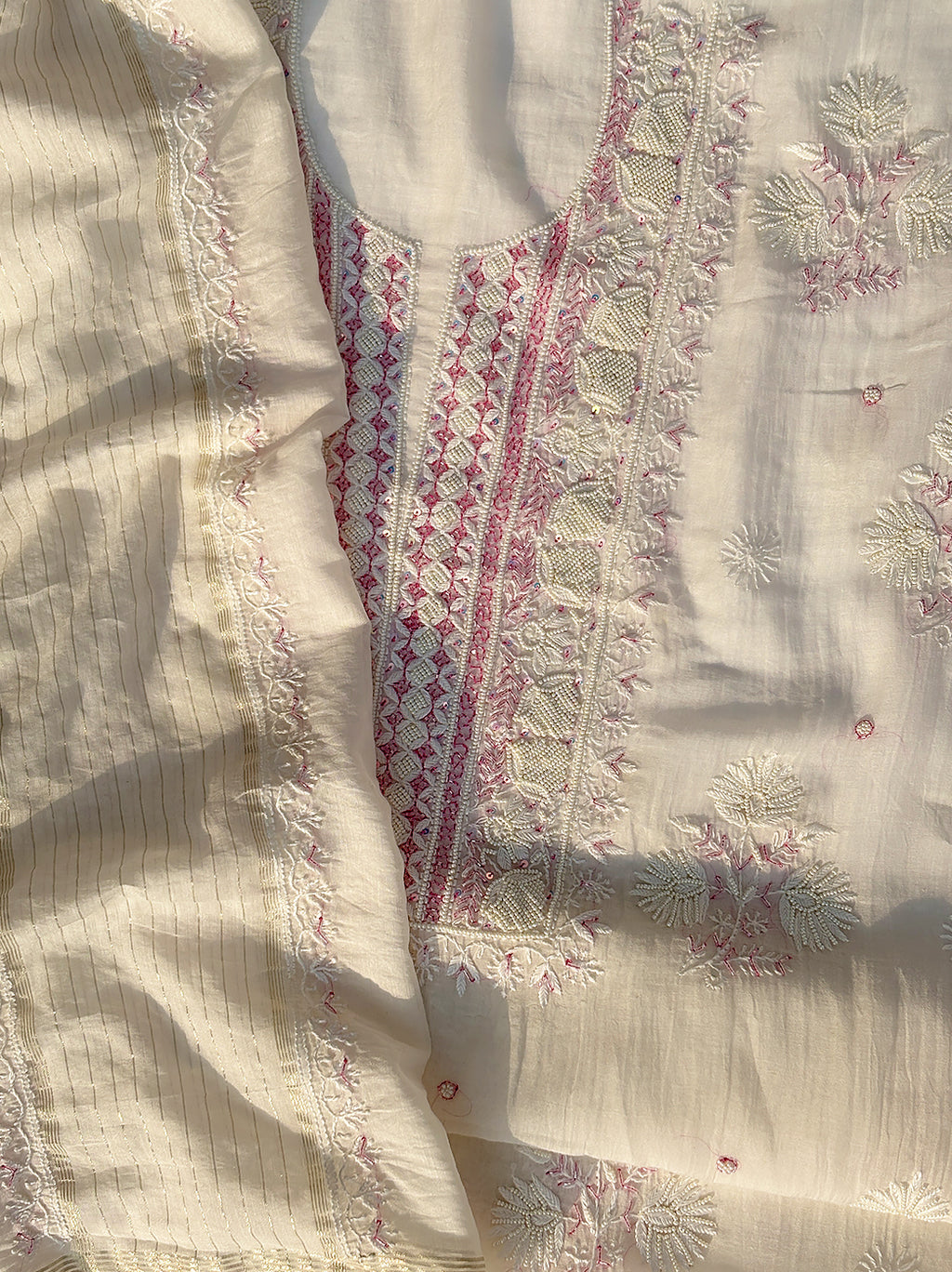 Raha Mul Chanderi Unstitched Kurti Piece with Dupatta - Pink