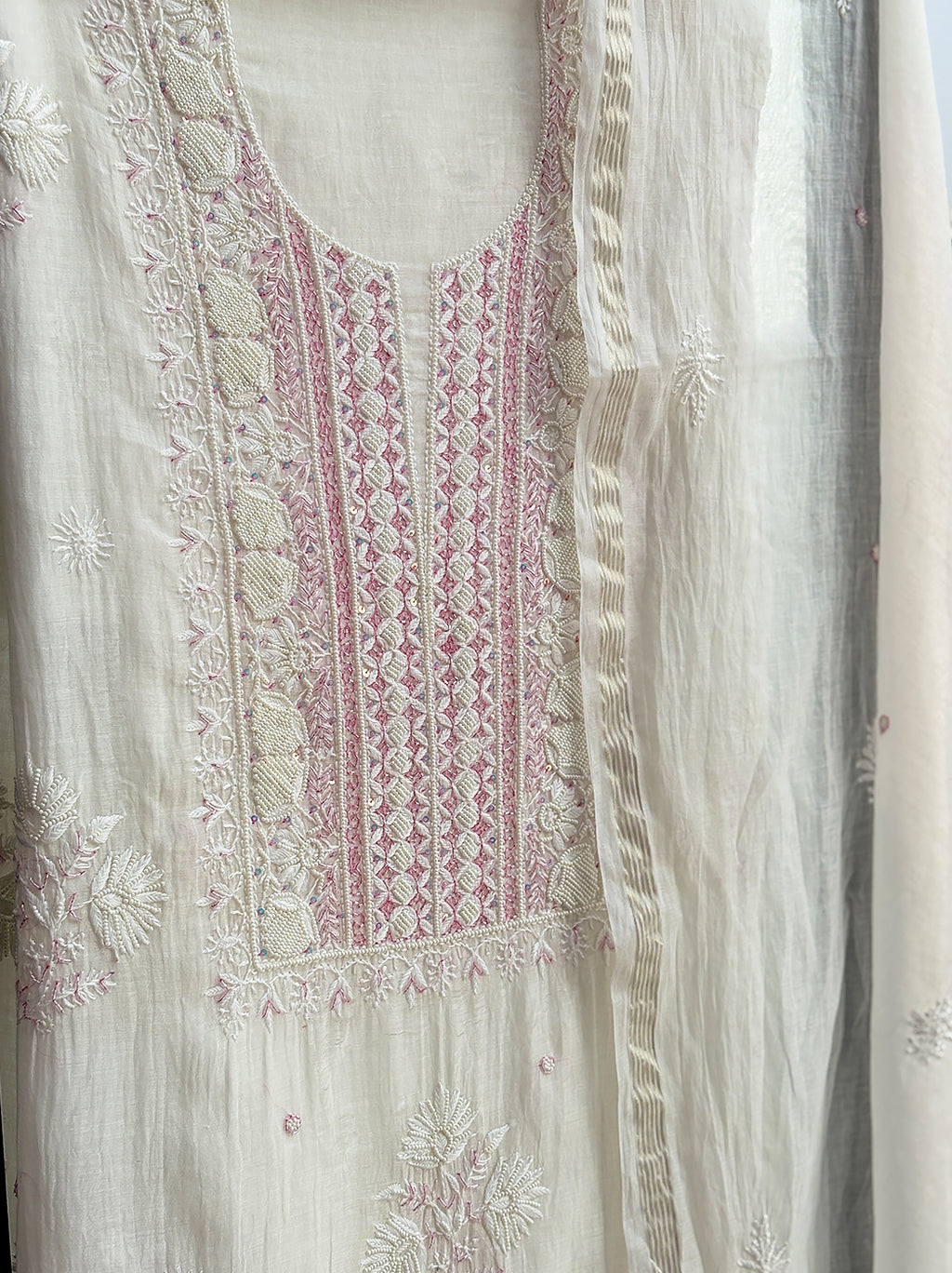Raha Mul Chanderi Unstitched Kurti Piece with Dupatta - Pink