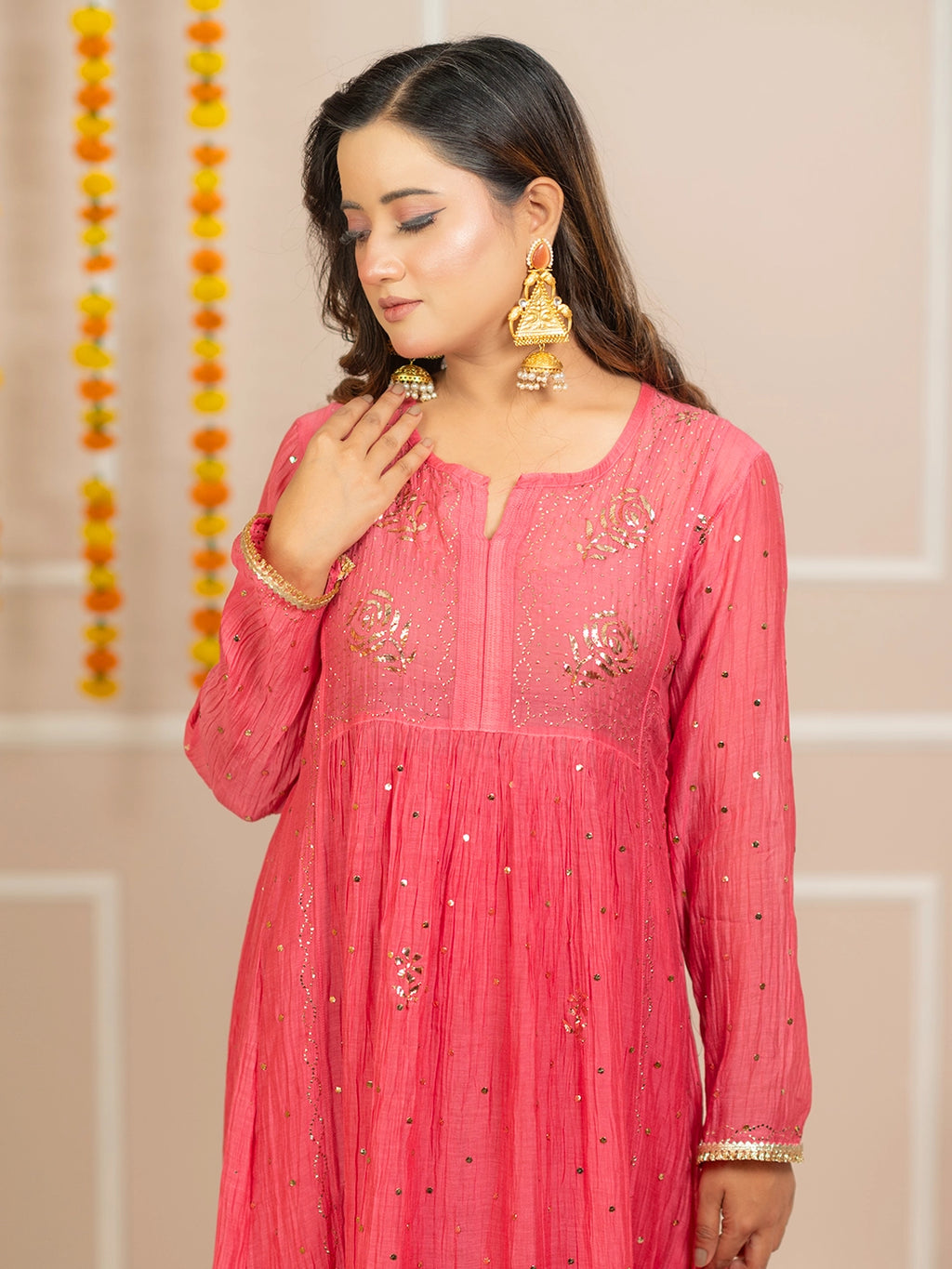 Peach Arzoo Mul Chanderi Chikankari Kurta Set